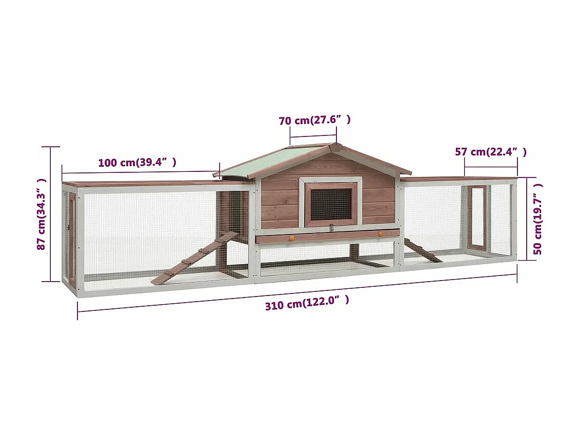 Clapier Moka 310x70x87 cm Pin massif et sapin