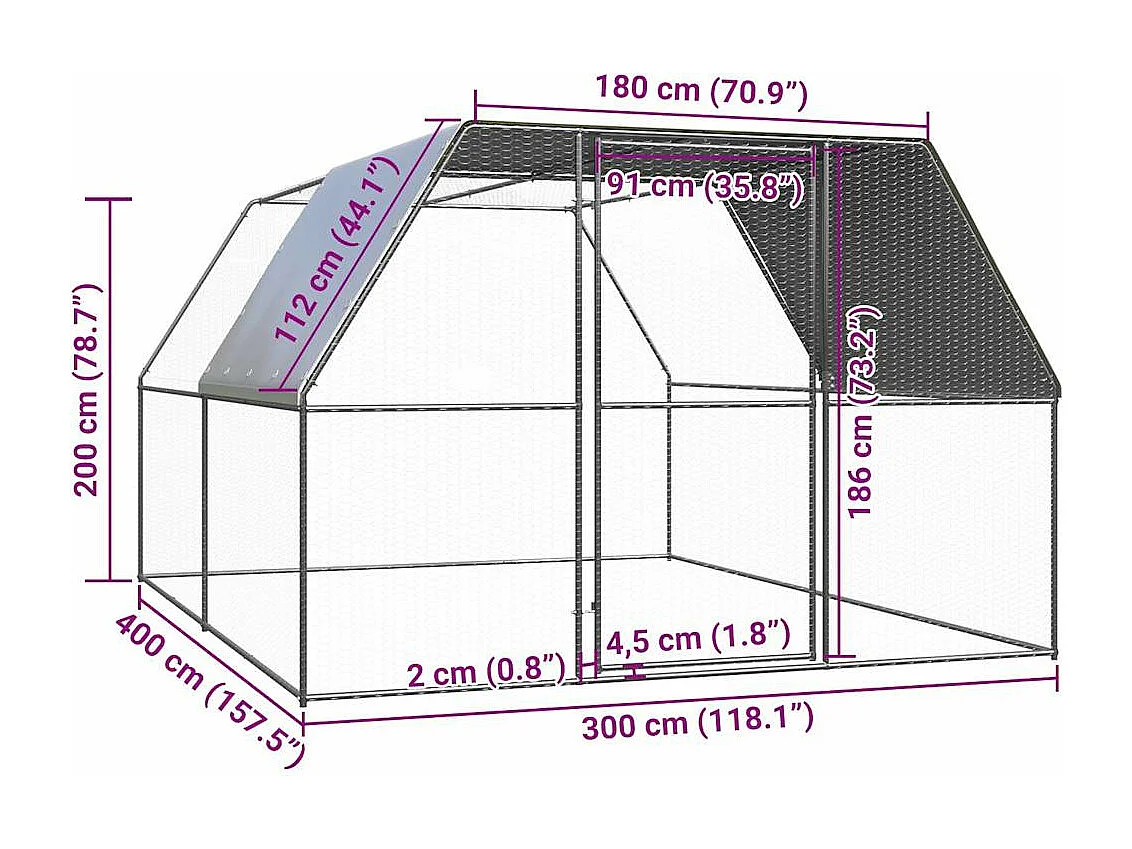 Pollaio 3x4x2 m acciaio zincato