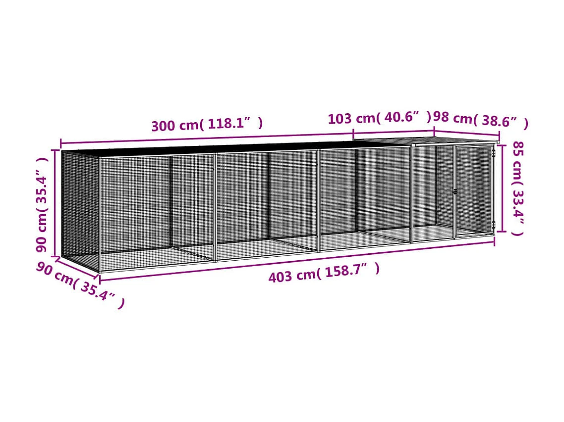 Gallinero con tejado gris claro 403x98x90 cm acero galvanizado