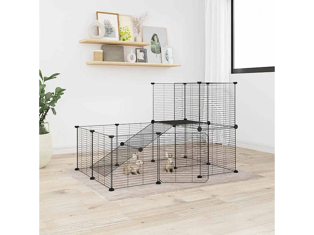 Cage animaux de compagnie à 20 panneaux et porte Noir 35x35 cm