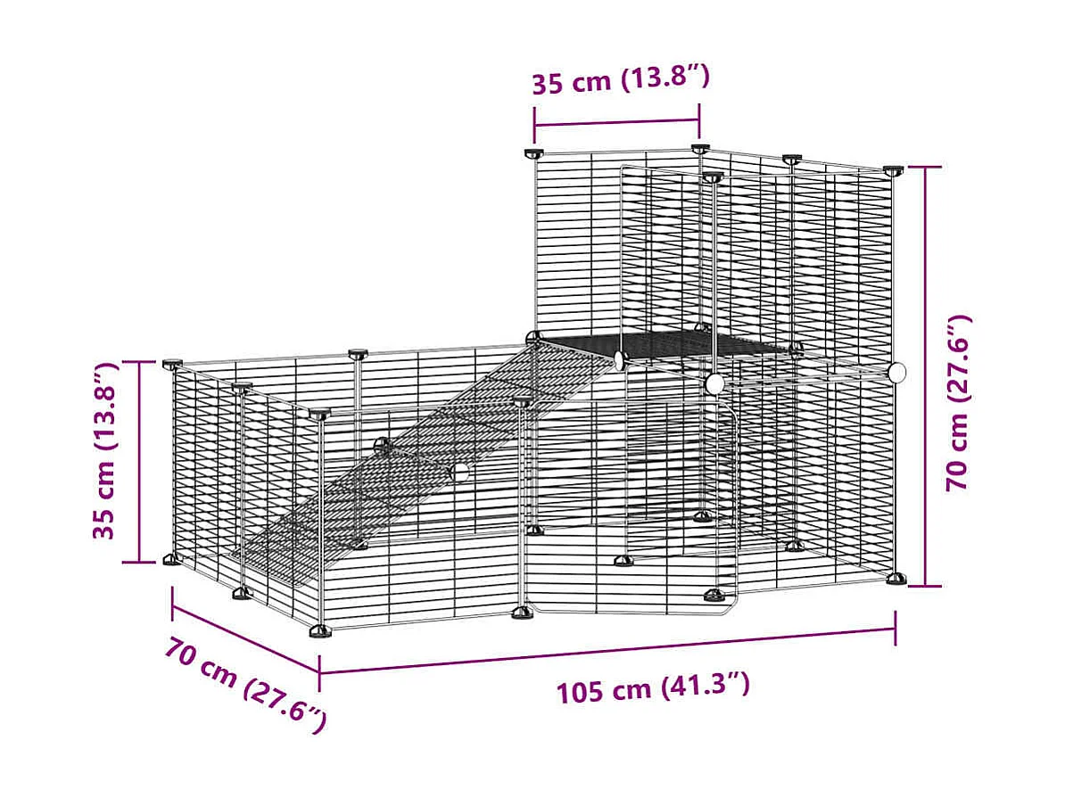 Cage animaux de compagnie à 20 panneaux et porte Noir 35x35 cm