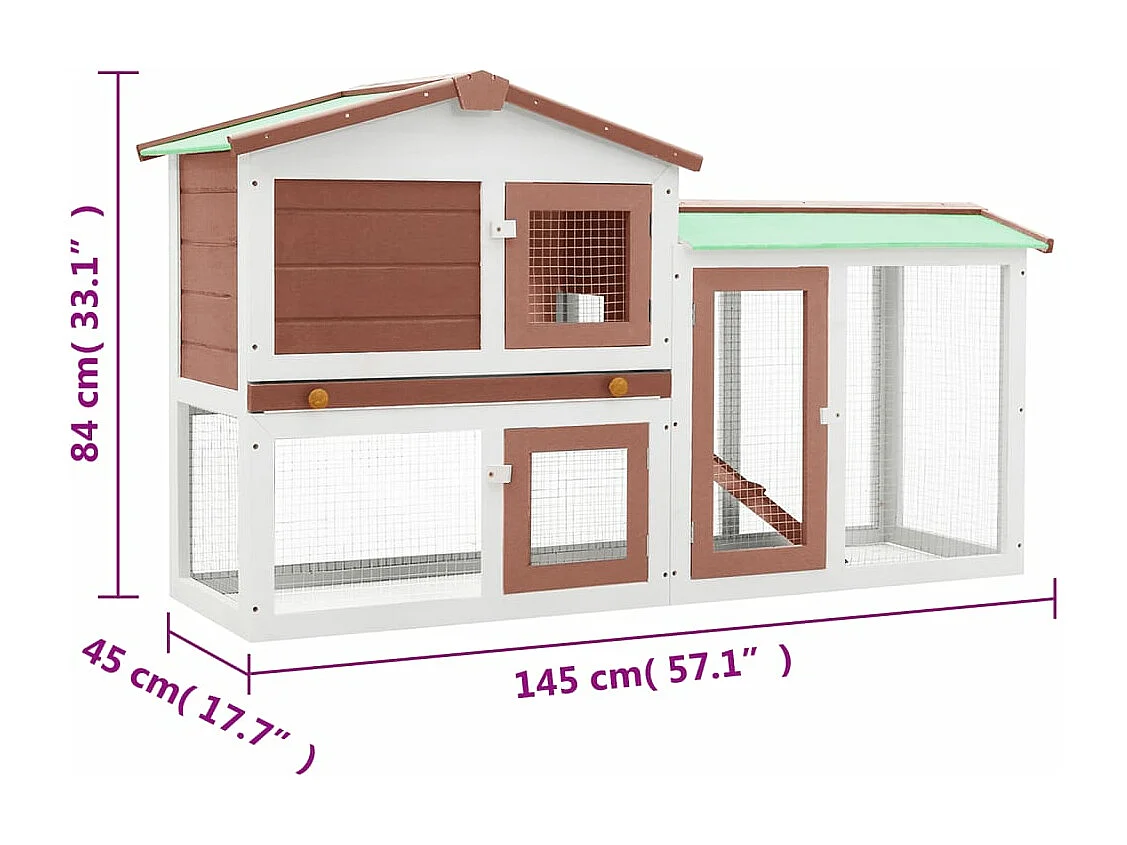 Clapier large d'extérieur Marron et blanc 145x45x84 cm Bois