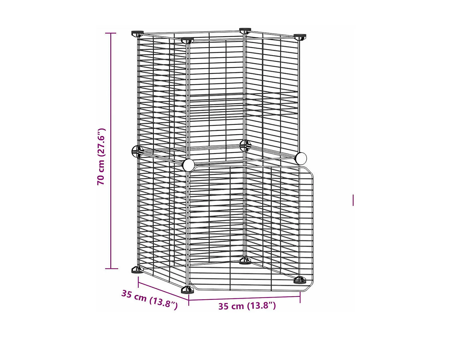 Gaiola para animais de estimação com 8 painéis e porta preta 35x35 cm