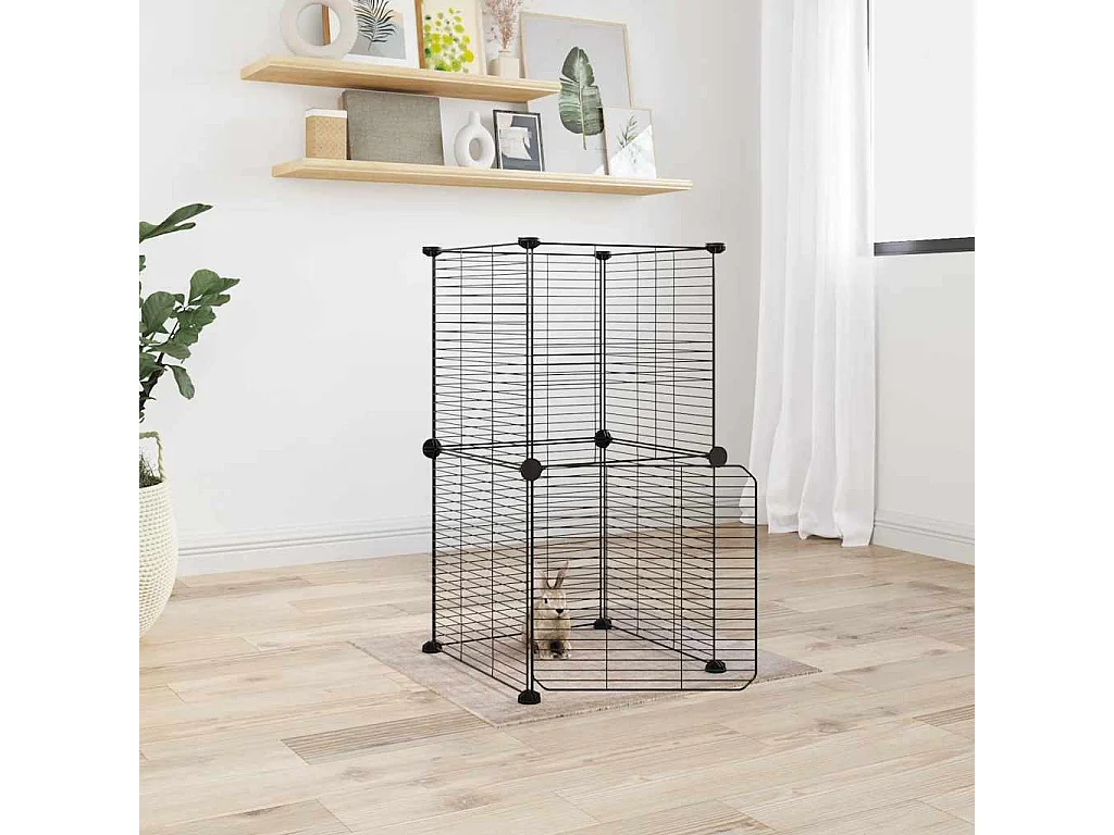 Cage animaux de compagnie à 8 panneaux et porte Noir 35x35 cm