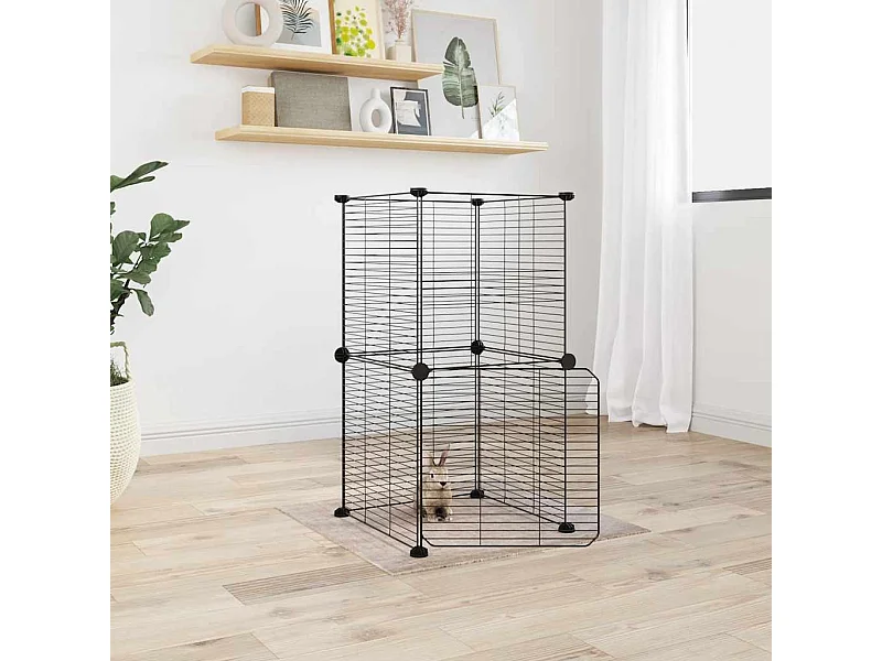 Cage animaux de compagnie à 8 panneaux et porte Noir 35x35 cm