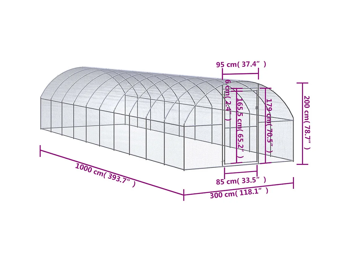 Galinheiro externo 3x10x2 m Aço galvanizado