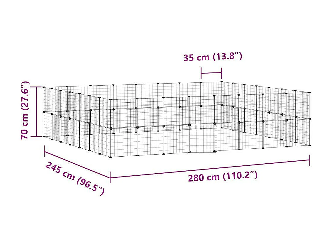 Gaiola para animais de estimação com 60 painéis e porta preta 35x35 cm