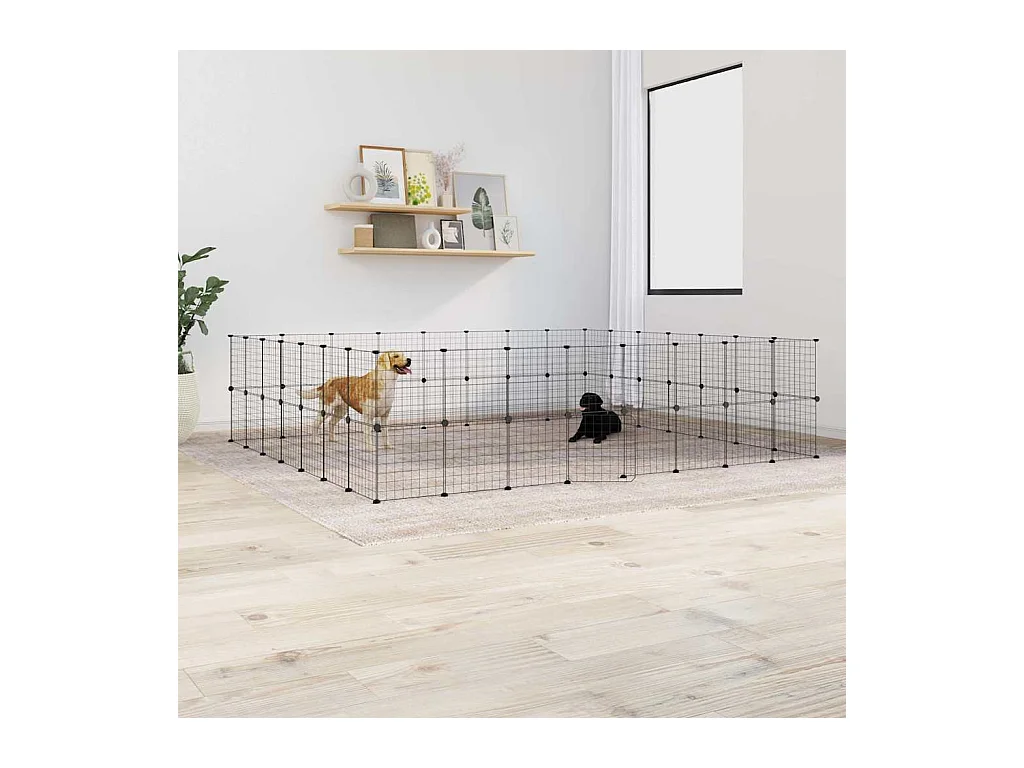 Cage animaux de compagnie à 60 panneaux et porte Noir 35x35 cm