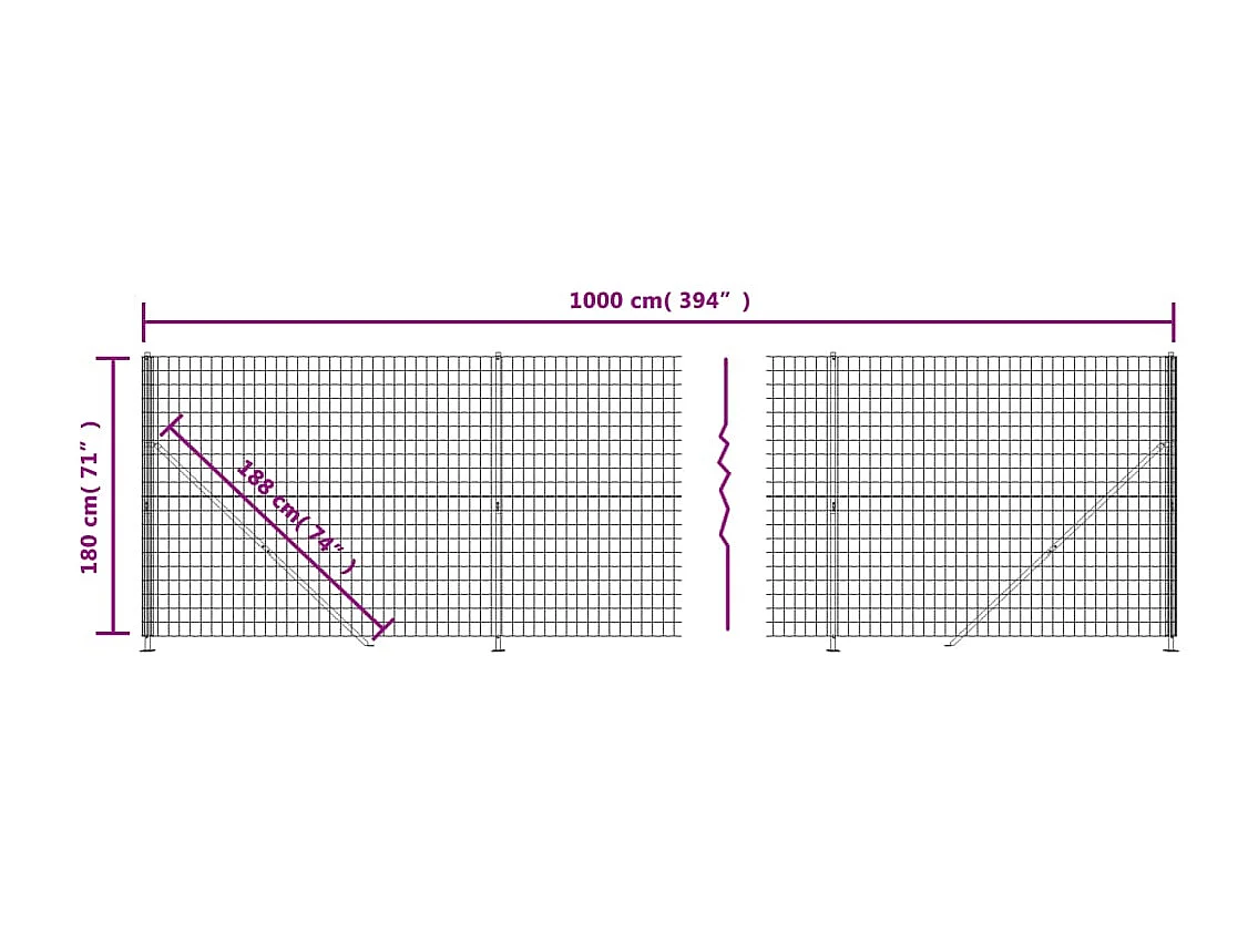 Maschendrahtzaun mit anthrazitfarbenem Rand 1,8x10 m