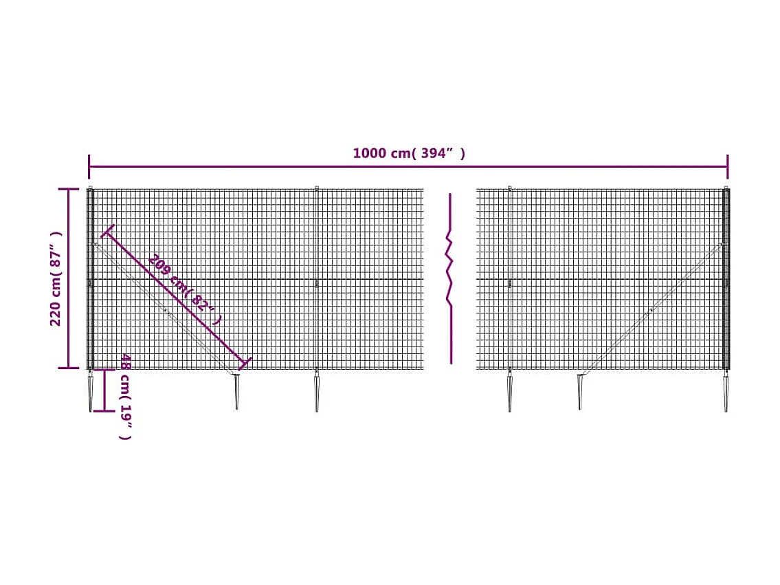 Maschendrahtzaun und Anker anthrazit 2,2x10 m