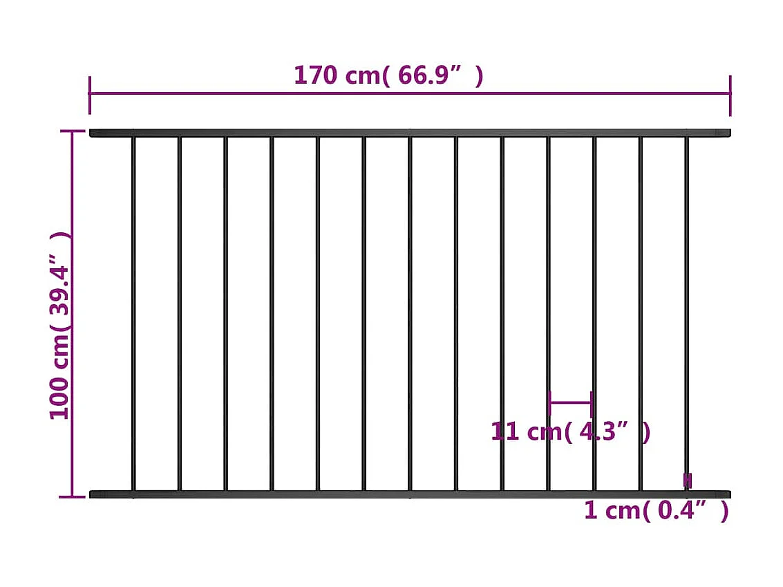 Panneau de cl?ture Acier enduit de poudre 1,7x1 m Noir