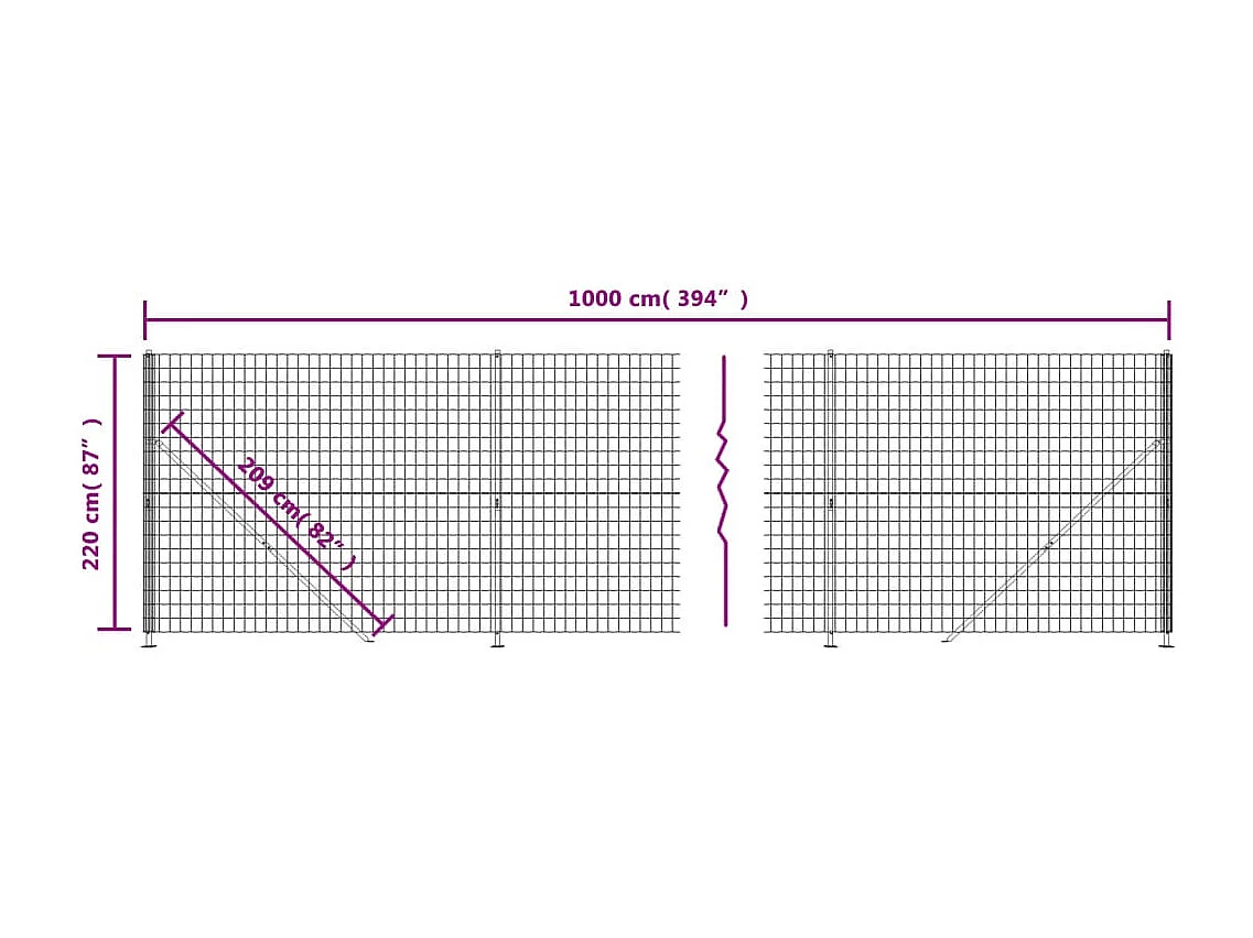 Maschendrahtzaun mit anthrazitfarbenem Rand 2,2x10 m