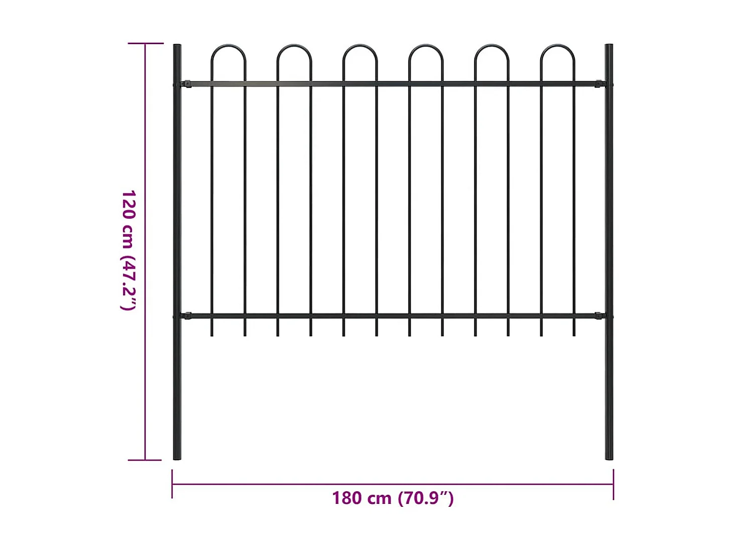 Cl?ture de jardin avec dessus en cerceau Acier 1,8 m Noir