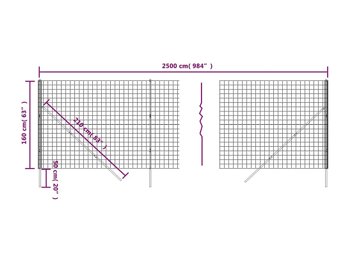 Grüner Maschendrahtzaun 1,6x25 m aus verzinktem Stahl