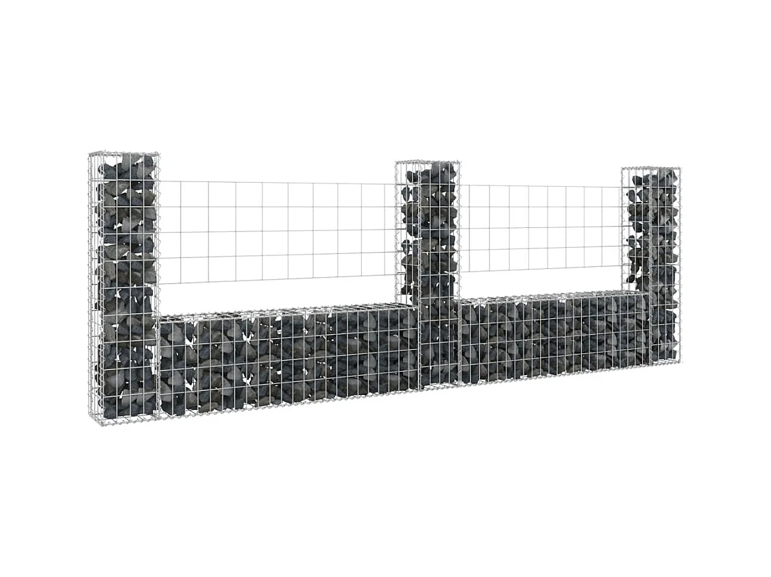 U-vormige gabionmand met 3 palen IJzer 260x20x100 cm