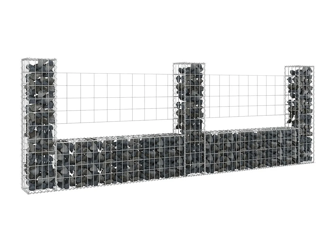 Panier de gabion en forme de U avec 3 poteaux Fer 260x20x100 cm