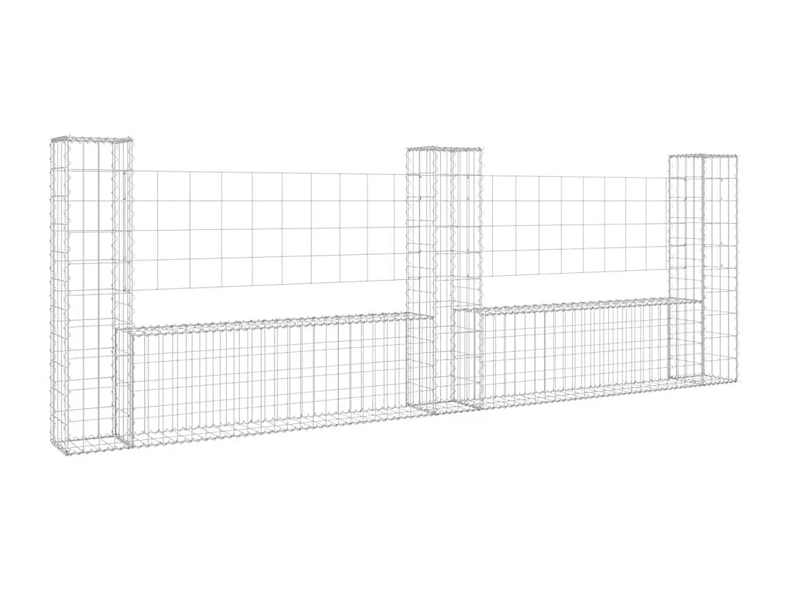 Panier de gabion en forme de U avec 3 poteaux Fer 260x20x100 cm