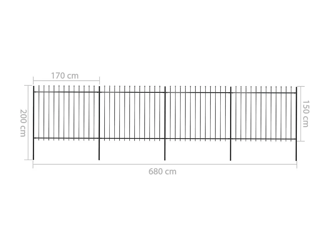 Cl?ture de jardin avec dessus en lance Acier 6,8 x 1,5 m Noir