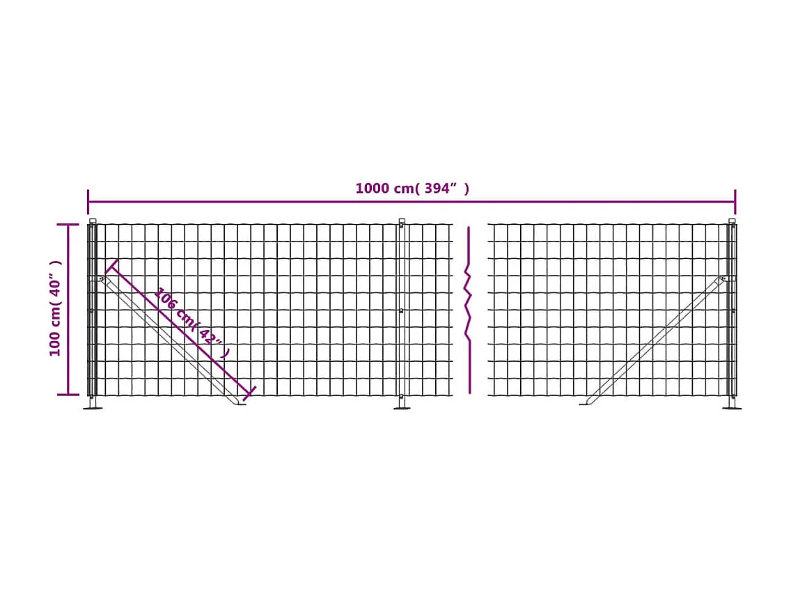 Draadgaashekwerk met antraciet flens 1x10 m