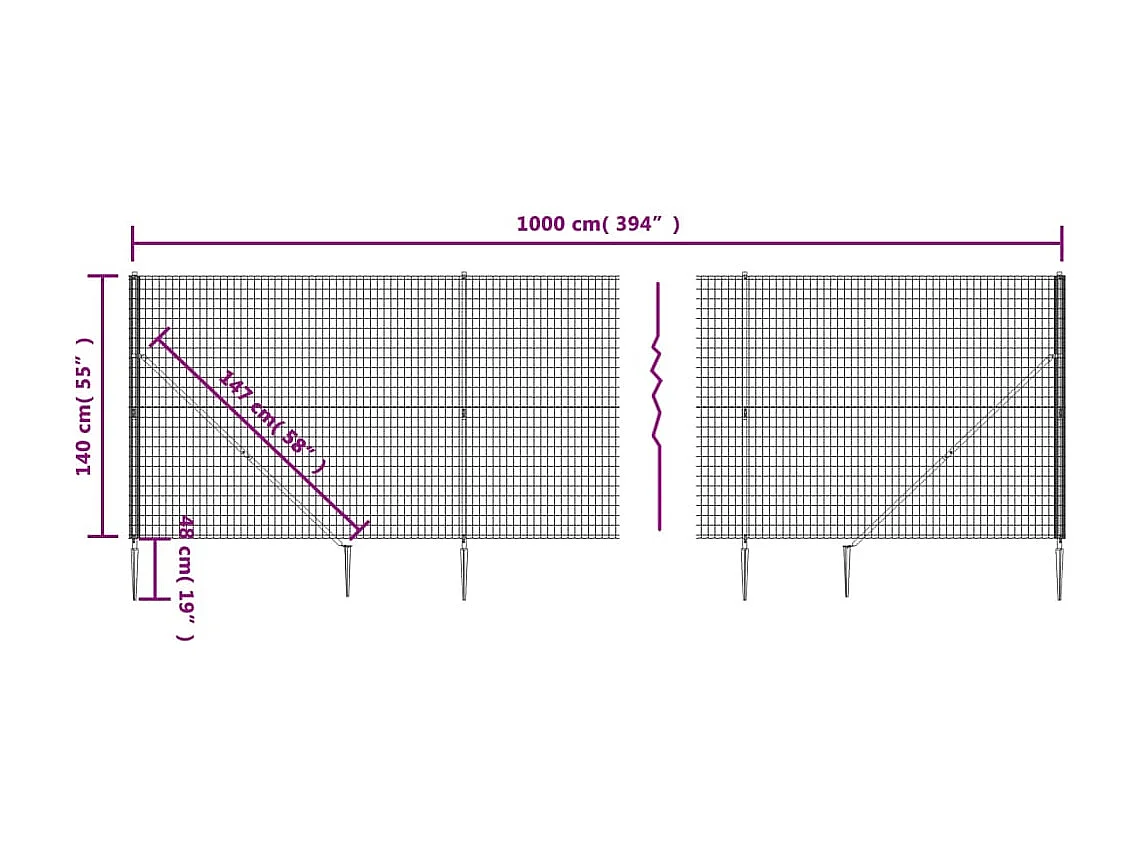 Gaashekwerk en groene ankerpaal 1,4x10m