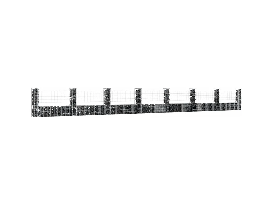 U-vormige gabionmand met 8 palen IJzer 860x20x100 cm