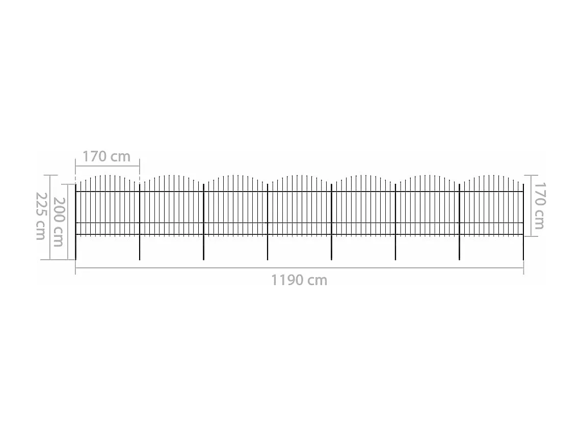 Spear Top Garden Fence in acciaio (1,5-1,75) x 11,9 m nero