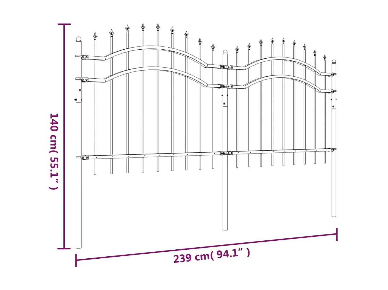 Cl?ture de jardin avec sommet de lance Noir 140 cm
