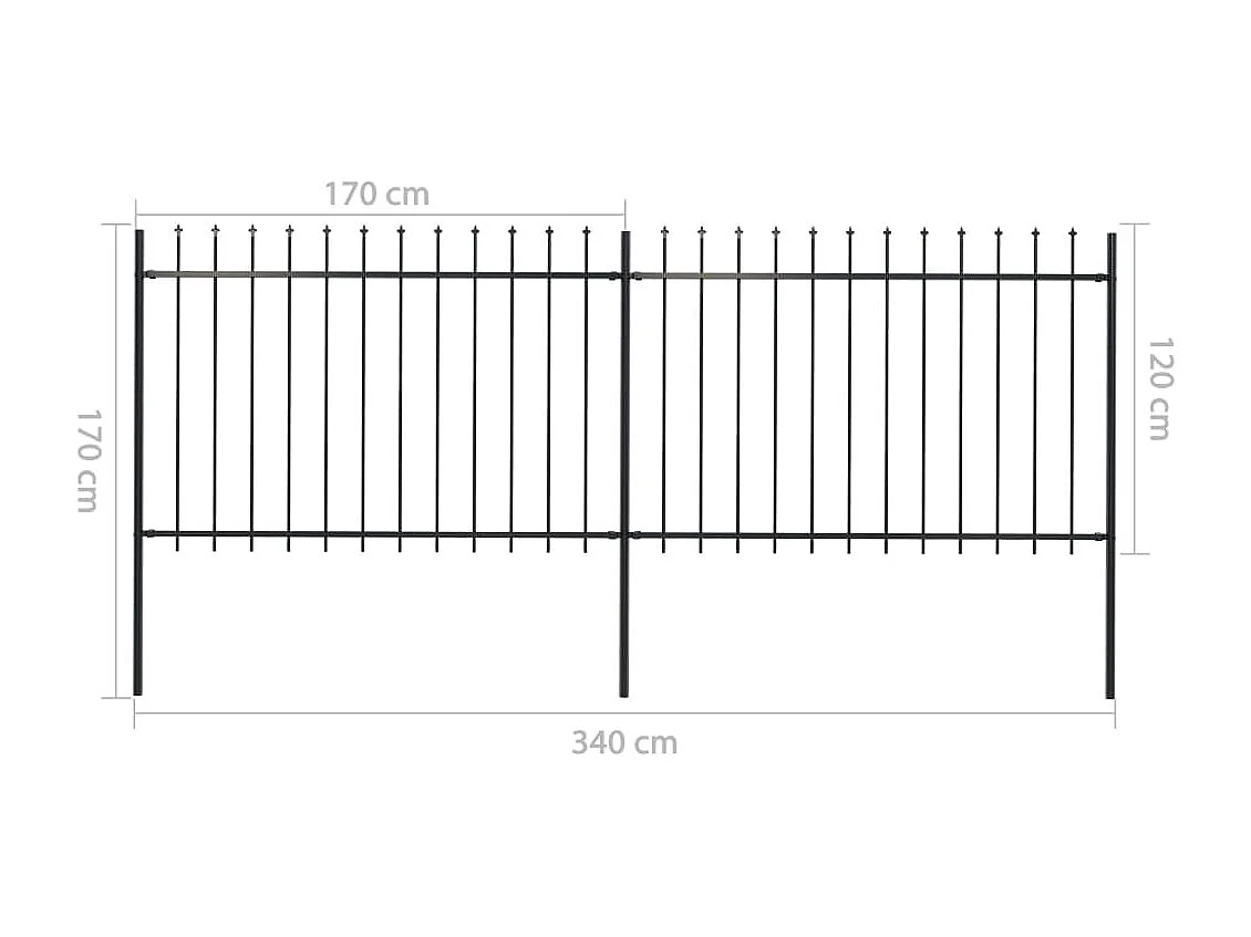 Tuinhek met speerpunt Staal 3,4x1,2 m Zwart