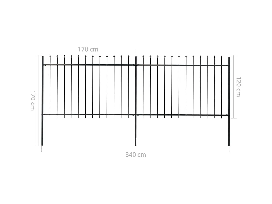 Cl?ture de jardin avec dessus en lance Acier 3,4x1,2 m Noir
