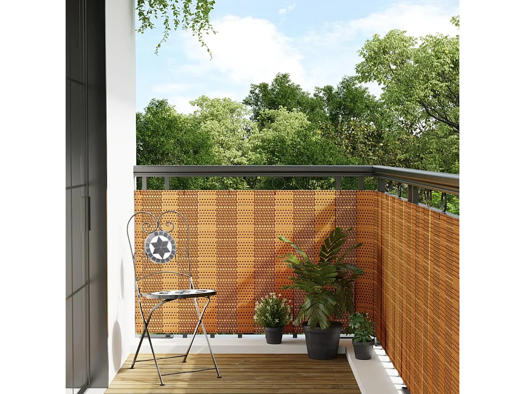 Hellbrauner Balkonschirm 400x100 cm aus gewebtem Harz