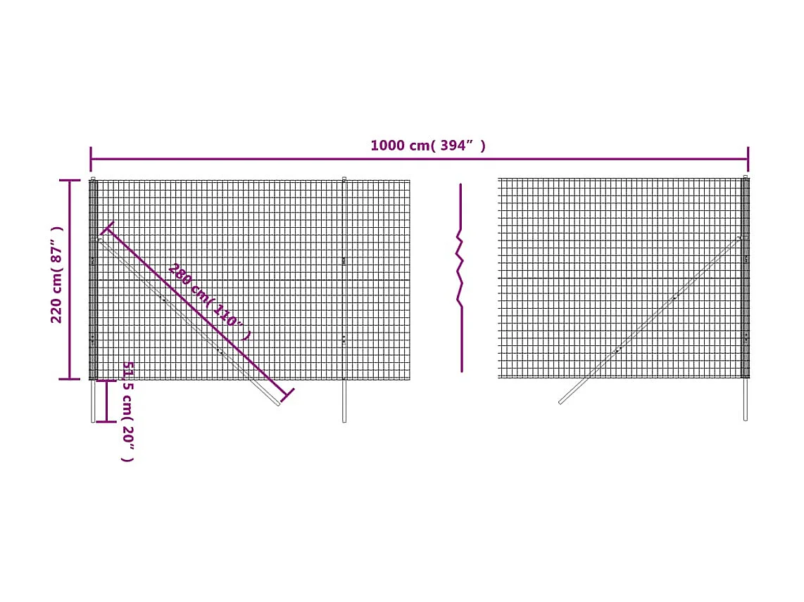 Cl?ture en treillis métallique anthracite 2,2x10 m