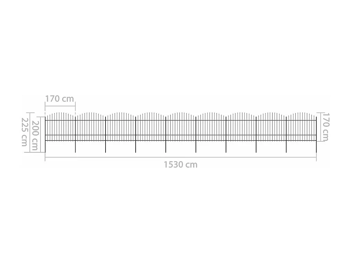 Spear Top Garden Fence in acciaio (1,5-1,75) x 15,3 m nero
