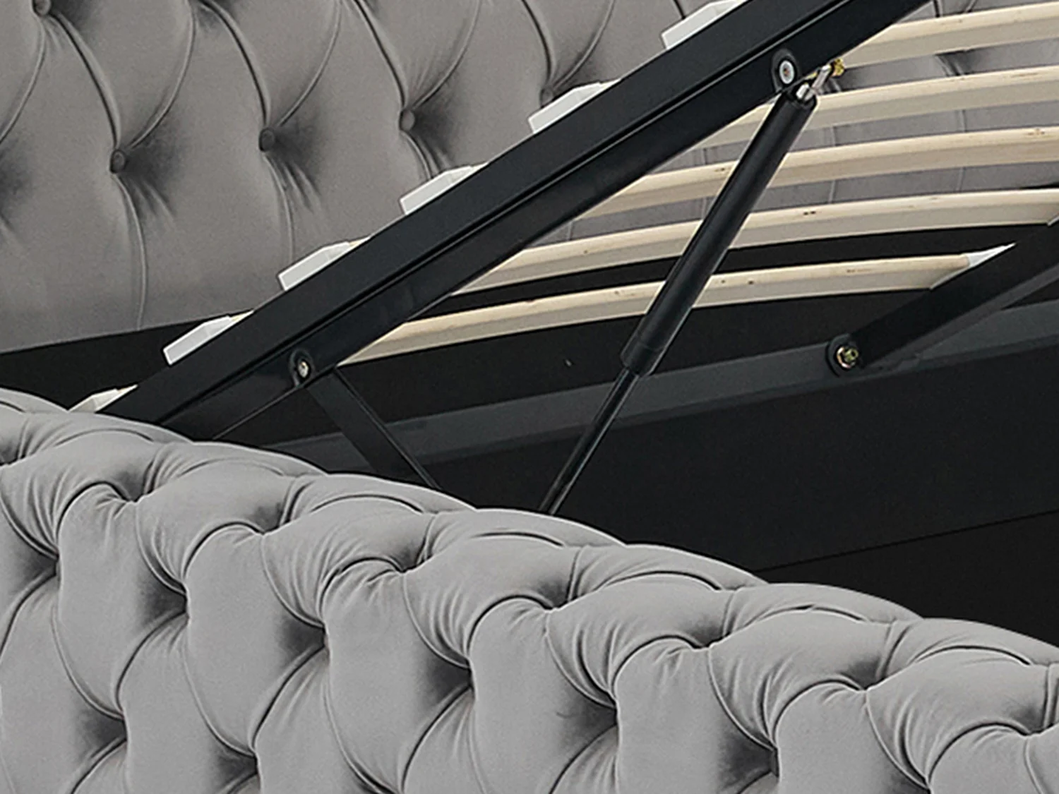 Letto con contenitore Chesterfield 160 x 200 cm Velluto Grigio + Materasso  - DULENI