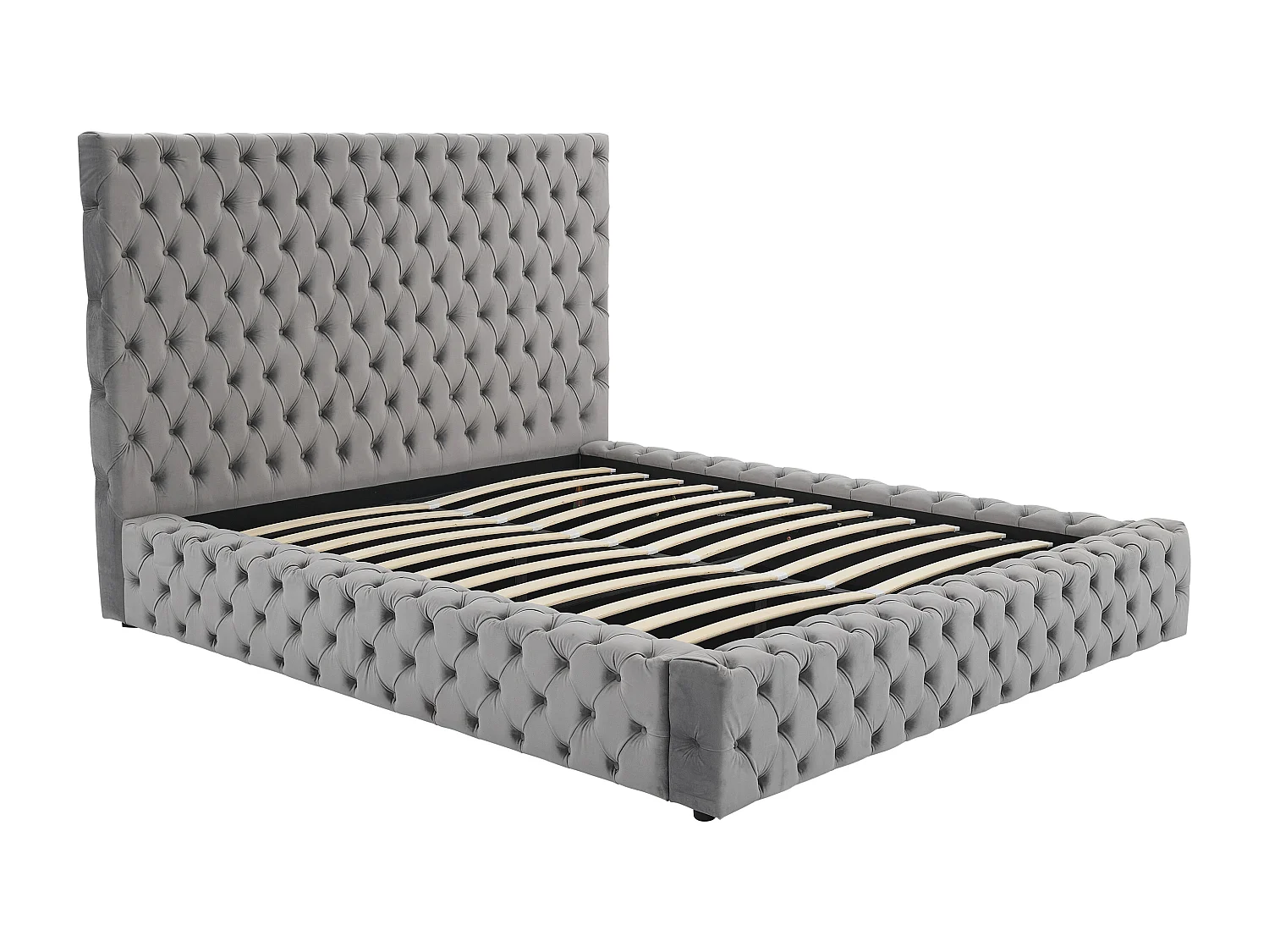 Lit coffre chesterfield 160 x 200 cm - Velours - Gris + Matelas - DULENI