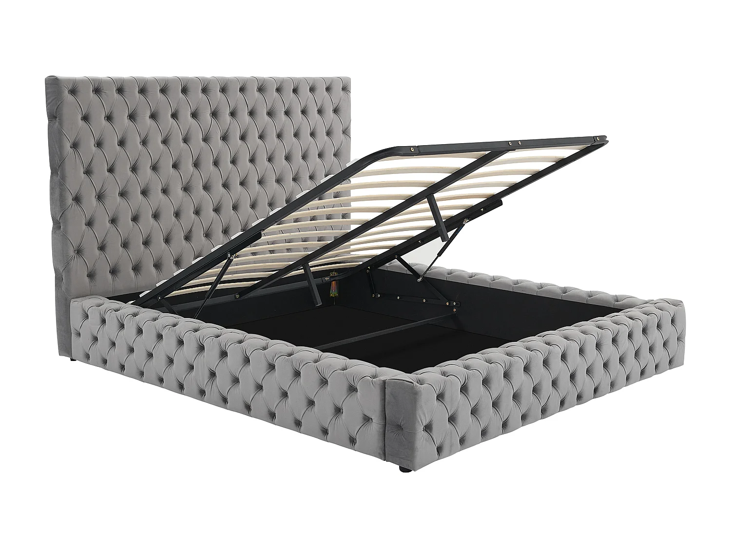 Lit coffre chesterfield 160 x 200 cm - Velours - Gris + Matelas - DULENI