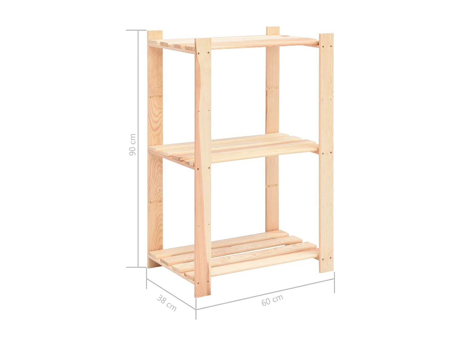 étagère de stockage 3 niveaux 60x38x90 cm Pin solide 150 kg