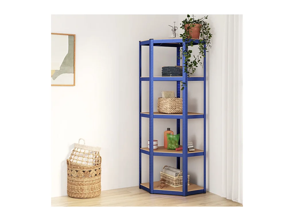 étagère d'angle à 5 niveaux Bleu Acier et bois d'ingénierie