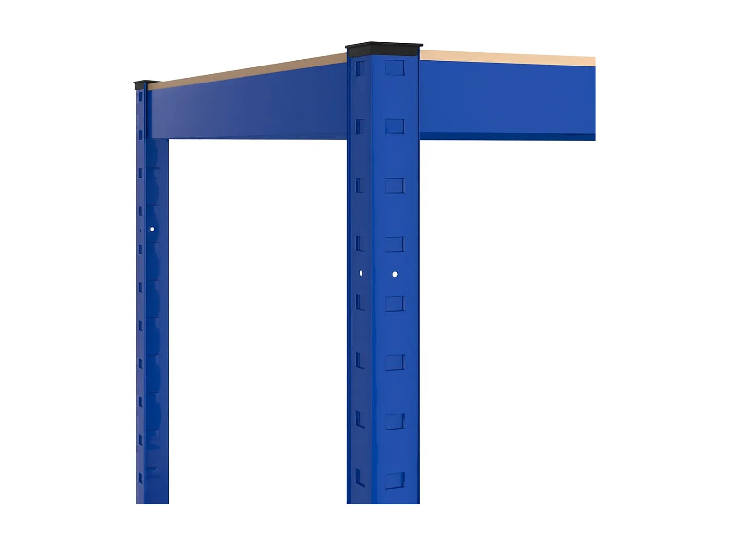 Estantería de esquina de 5 niveles de acero azul y madera de ingeniería