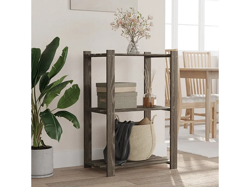 Support de rangement à 3 niveaux gris 60x38x90 cm bois de pin