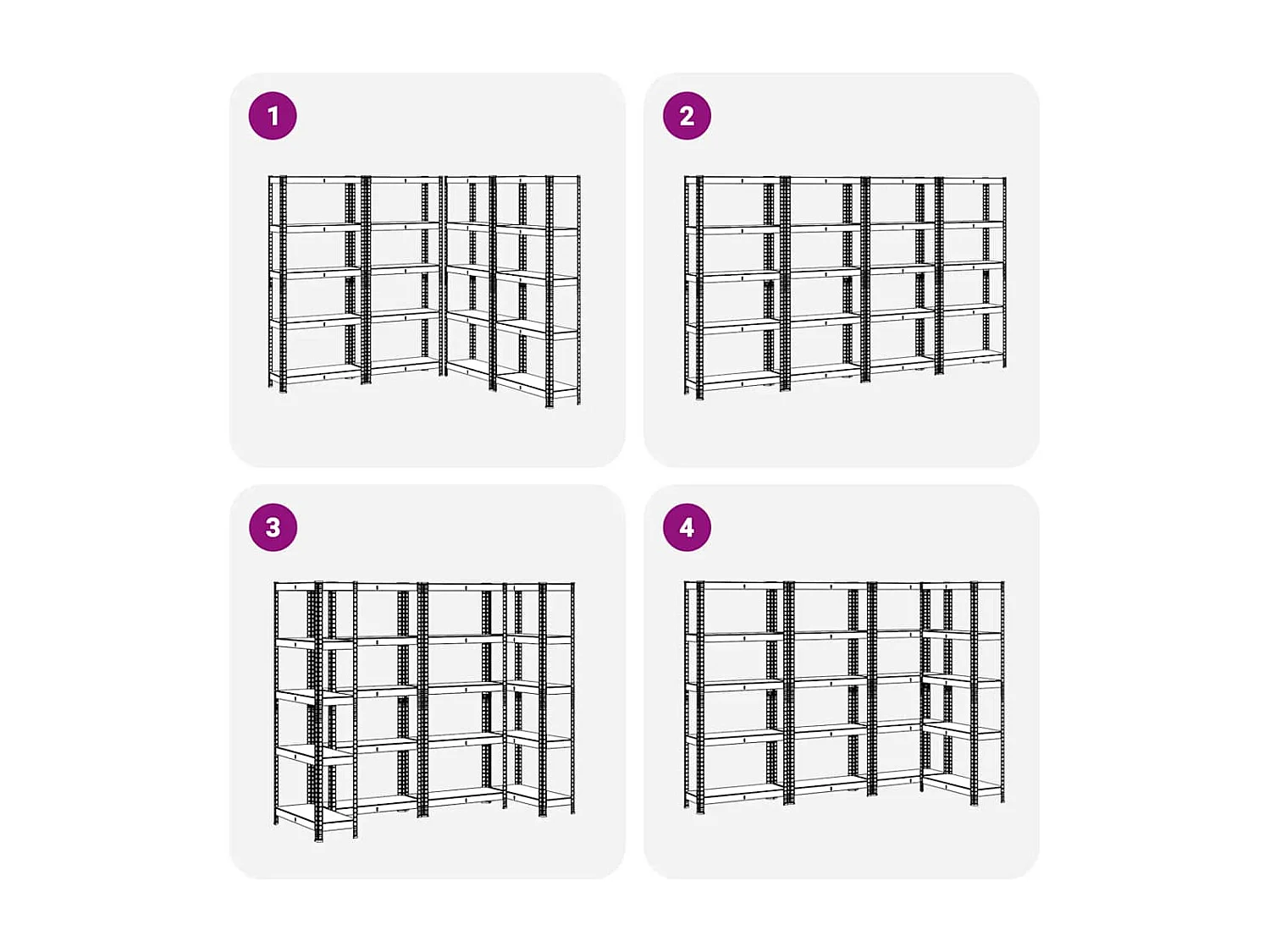 étagères de rangement à 5 niveaux 4 pcs acier bois d'ingénierie
