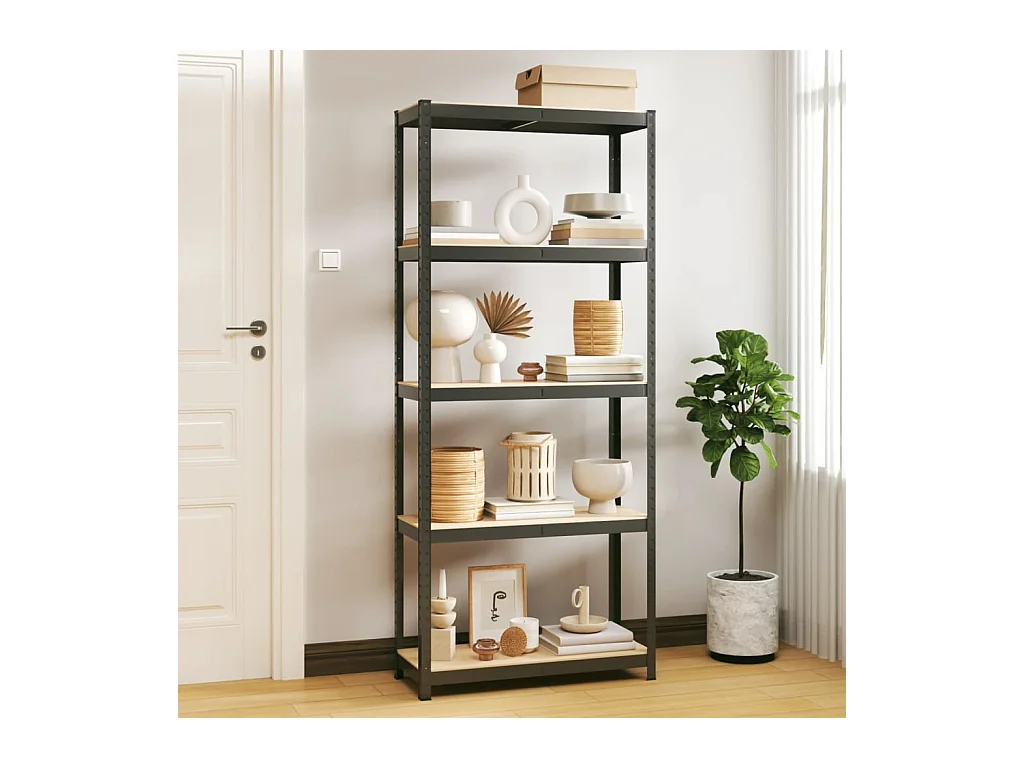 étagère de rangement 5 niveaux Anthracite Acier bois ingénierie