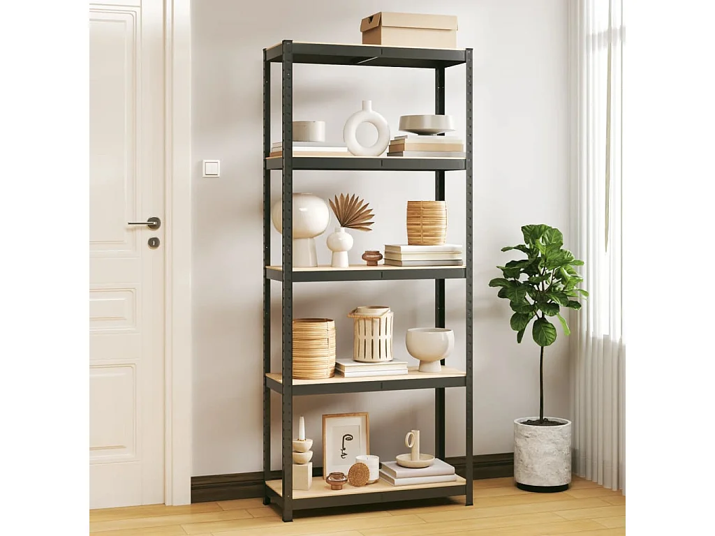 Prateleira de armazenamento de 5 níveis Aço antracite madeira projetada
