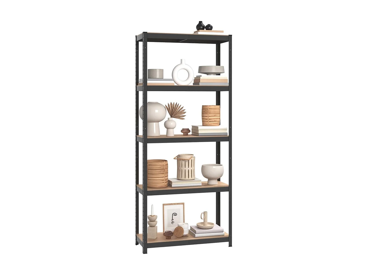 Prateleira de armazenamento de 5 níveis Aço antracite madeira projetada