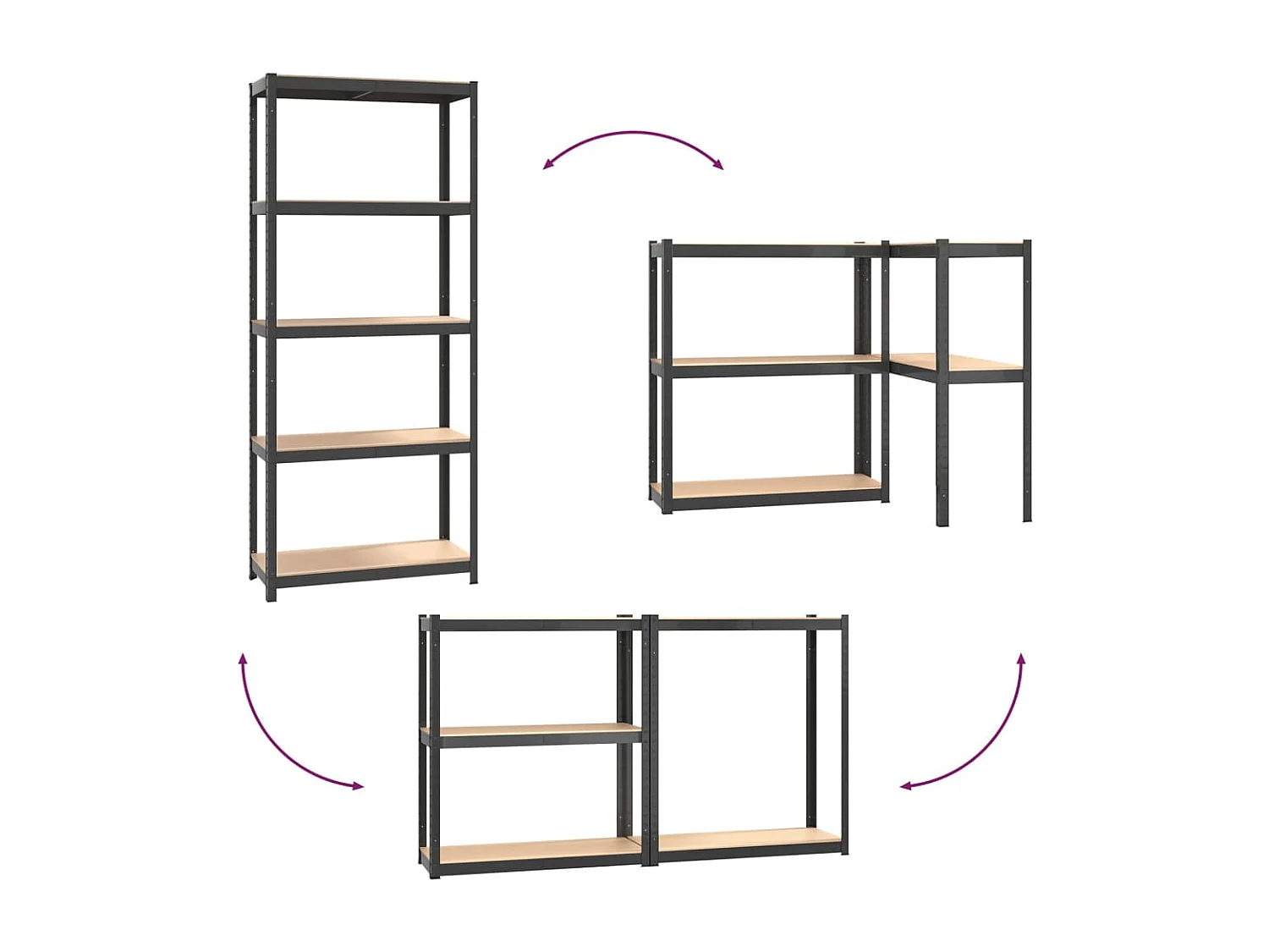 Prateleira de armazenamento de 5 níveis Aço antracite madeira projetada