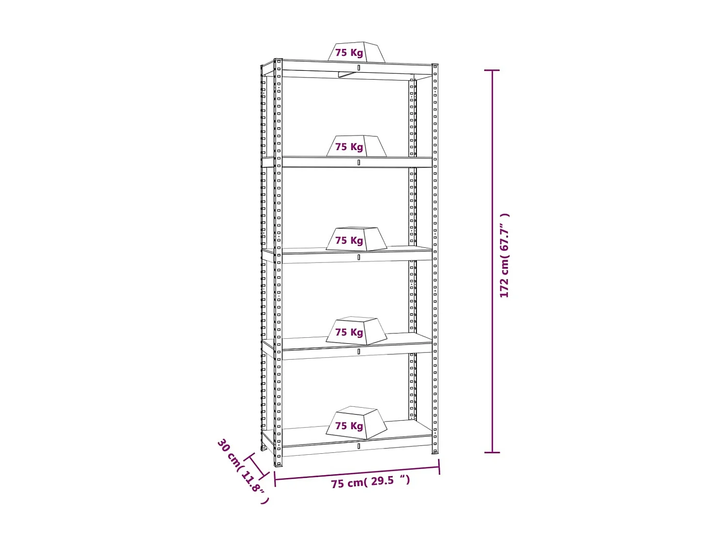 Prateleira de armazenamento de 5 níveis Aço antracite madeira projetada