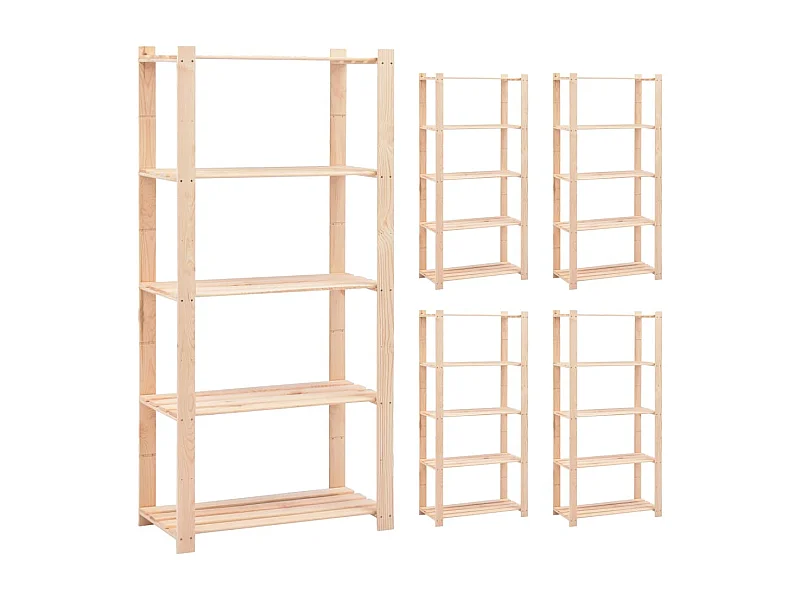 Scaffali portaoggetti a 5 ripiani 5 pz 80x38x170 cm Pino 250 kg