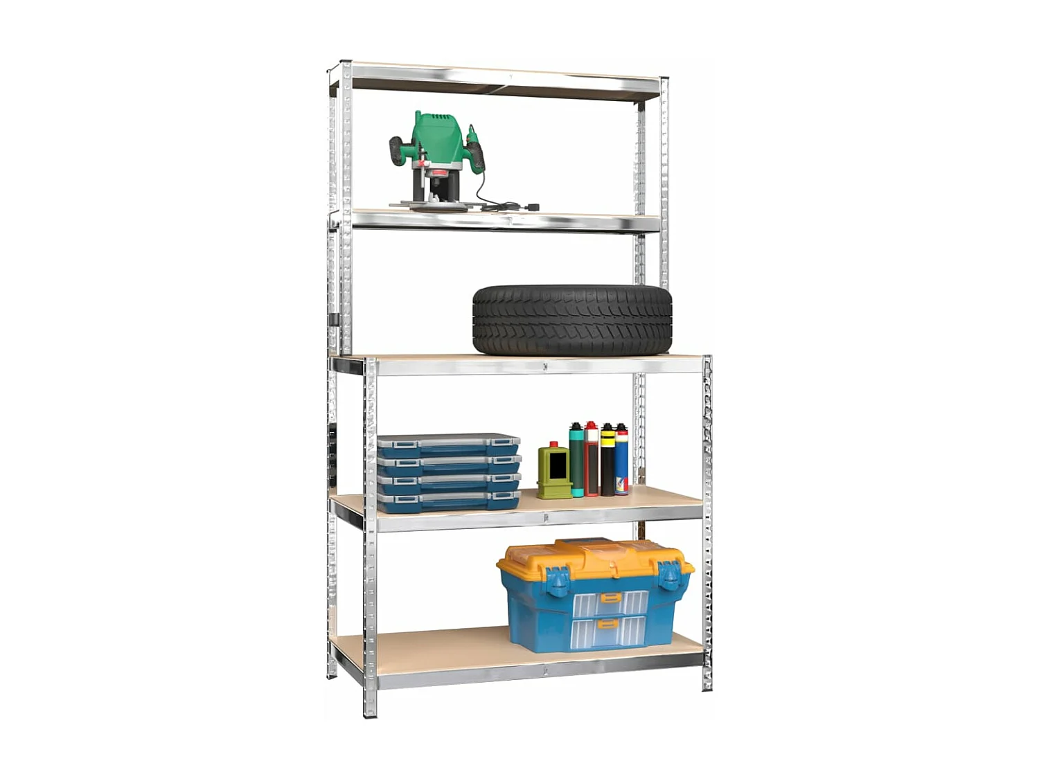 Arbeitstisch mit Regalen 5 Ebenen Silber Stahl