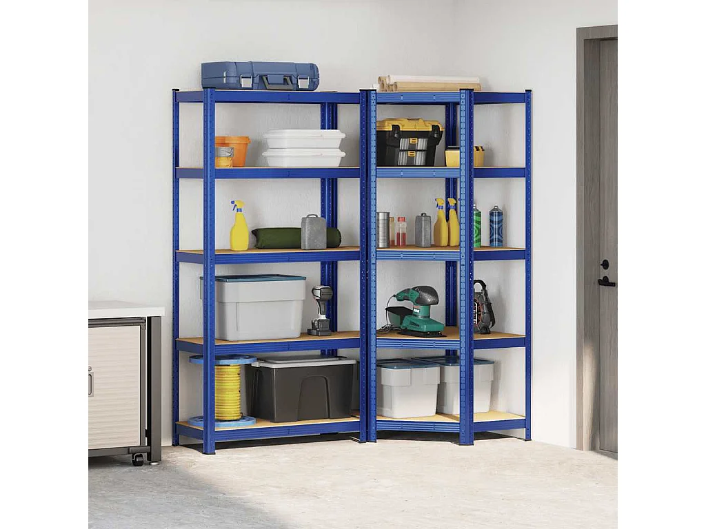 Ensemble d'étagères à 5 niveaux 2 pcs acier bois d'ingénierie