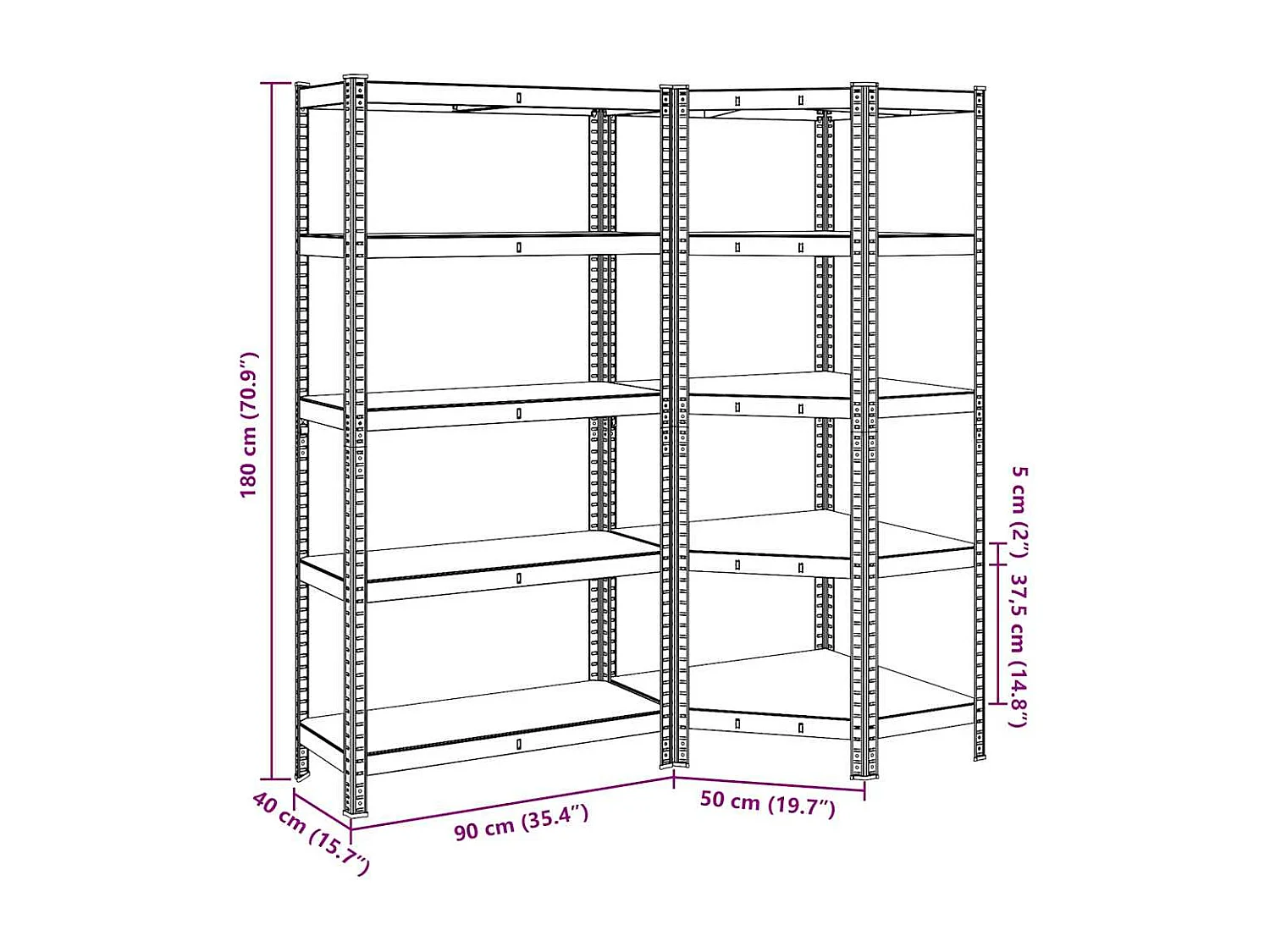 Ensemble d'étagères à 5 niveaux 2 pcs acier bois d'ingénierie