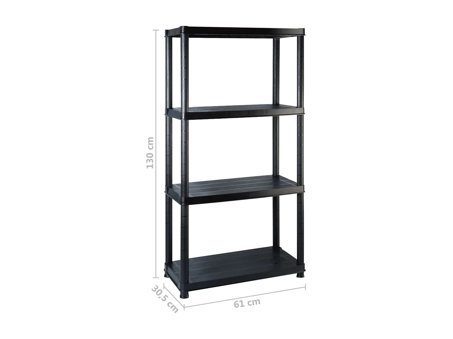 Prateleira de armazenamento de 4 níveis Preto 244x30,5x130 cm Plástico